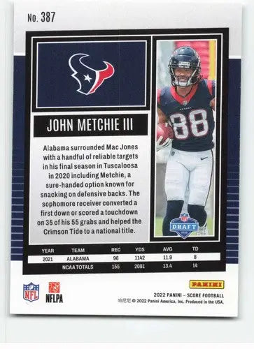 2022 Score #387 John Metchie III NM-MT RC Rookie Texans ID:48587 - Football Card Single