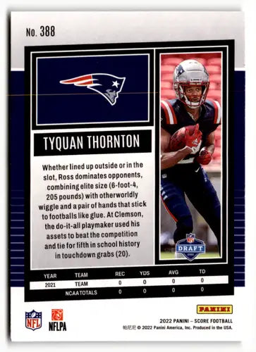 2022 Score #388 Tyquan Thornton NM Near Mint RC Rookie Patriots ID:48612 - Football Card Single