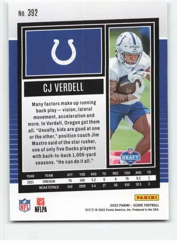 2022 Score CJ Verdell football card original gloss NM-MT RC Rookie Colts ID 46563