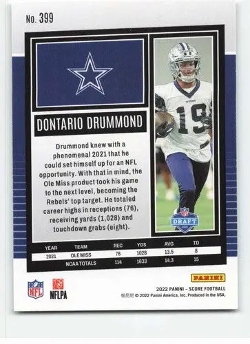 Dontario Drummond football card with original gloss 2022 Score NM-MT rookie Cowboys