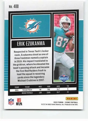 2022 Score #400 Erik Ezukanma NM-MT RC Rookie Dolphins ID:48611 - Football Card Single