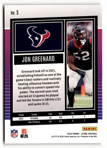 Original gloss football card of Jonathan Greenard from Simply Sandoval featuring 2022 Score