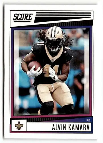 Alvin Kamara football card with original gloss from 2022 Score #58 displayed by Simply Sandoval