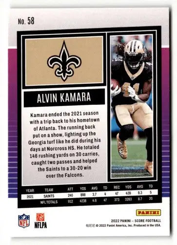 Alvin Kamara football card from 2022 Score original gloss by Simply Sandoval