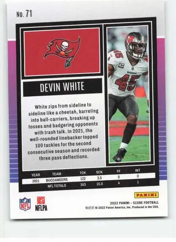 Original gloss Devin White football card NM-MT from 2022 Score Buccaneers product