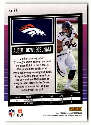 2022 Score #77 Albert Okwuegbunam NM ID:51056 - Football Card Single