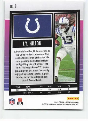 2022 Score #8 T.Y. Hilton NM-MT Colts ID:48652 - Football Card Single