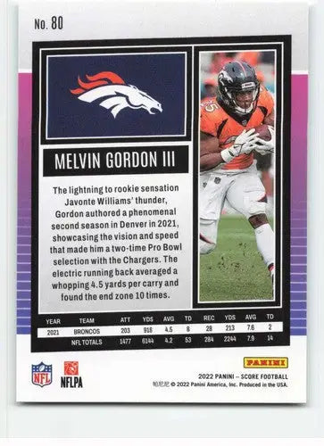 2022 Score #80 Melvin Gordon III NM-MT Broncos ID:48626 - Football Card Single
