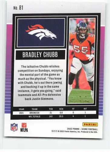 2022 Score #81 Bradley Chubb NM-MT Broncos ID:48643 - Football Card Single