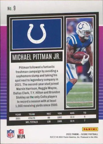 Original gloss Football trading card featuring Michael Pittman from 2022 Score series
