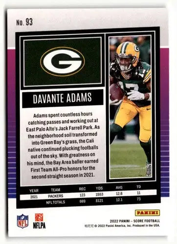 2022 Score #93 Davante Adams NM ID:51007 - Football Card Single
