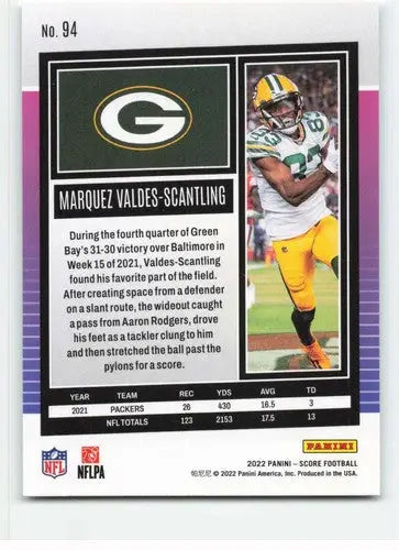 2022 Score #94 Marquez Valdes-Scantling NM-MT Packers ID:48628 - Football Card Single