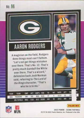 2022 Score #96 Aaron Rodgers NM-MT Packers ID:48664 - Football Card Single