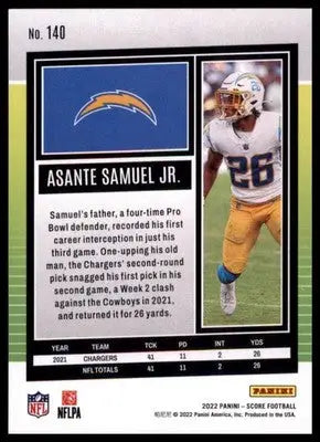 2022 Score Base Asante Samuel Jr. Los Angeles Chargers 140 - Football Card Single