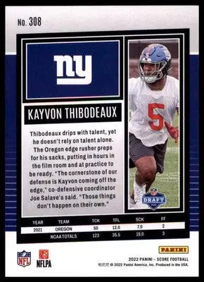 2022 Score Base Kayvon Thibodeaux RC New York Giants 308 - Football Card Single
