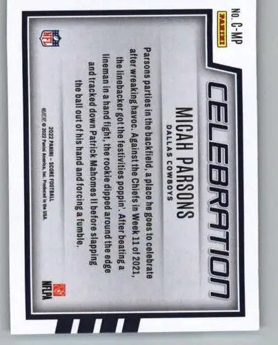 2022 Score Celebration #1 Micah Parsons NM-MT Cowboys ID:48538 - Football Card Single