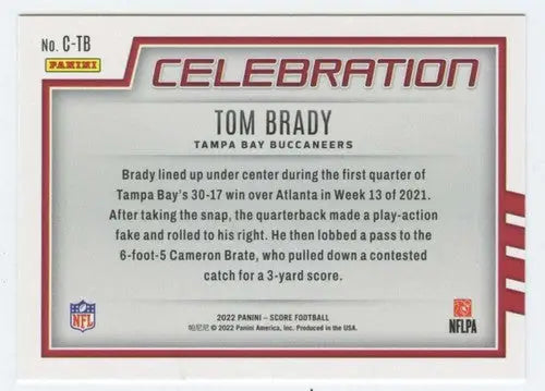 2022 Score Celebration Tom Brady football card with original gloss Buccaneers ID 50524