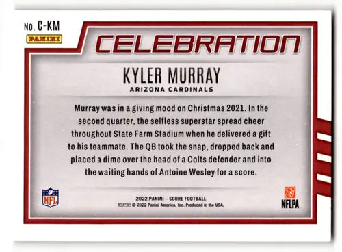 2022 Score Celebration Kyler Murray football card with original gloss, NM-MT grade