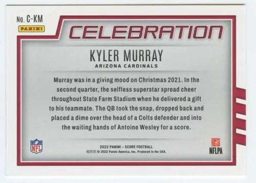 2022 Score Celebration #13 Kyler Murray NM-MT Cardinals ID:50573 - Football Card Single