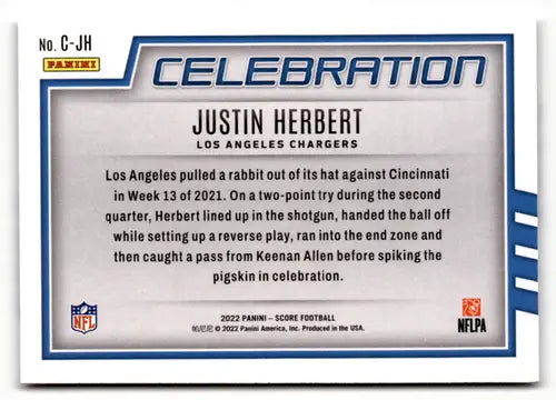 2022 Score Celebration #15 Justin Herbert NM Near Mint LA Chargers ID:48541 - Football Card Single