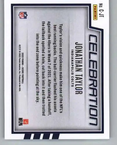 2022 Score Celebration Jonathan Taylor football card with original gloss colts ID 50525