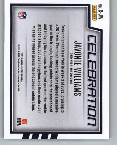 2022 Score Celebration #23 Javonte Williams NM-MT Broncos ID:50527 - Football Card Single