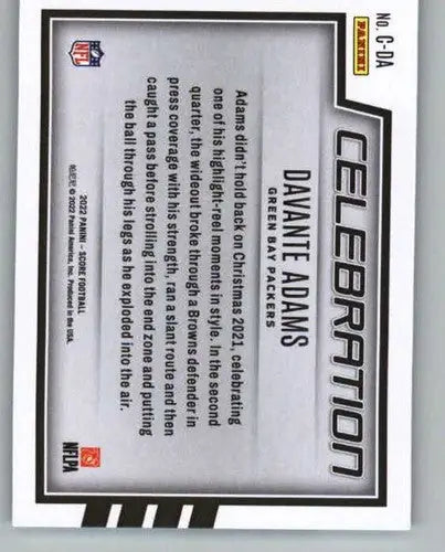 2022 Score Celebration #25 Davante Adams NM-MT Packers ID:48543 - Football Card Single