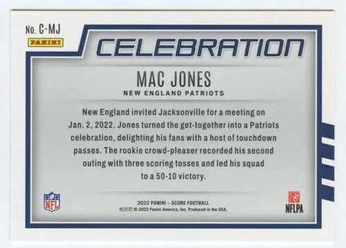 2022 Score Celebration #4 Mac Jones NM-MT Patriots ID:50571 - Football Card Single