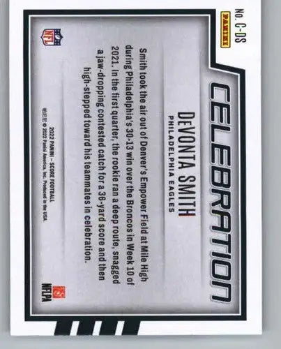 Devonta Smith football card with original gloss from 2022 Score Celebration series