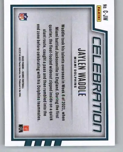 Jaylen Waddle football card from 2022 Score Celebration with original gloss