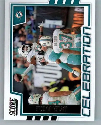 Miami Dolphins football card featuring Jaylen Waddle from 2022 Score Celebration with original gloss