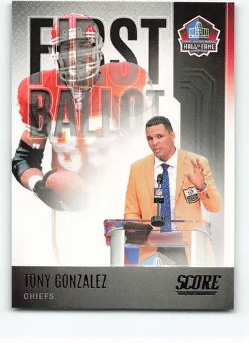 Tony Gonzalez football card with original gloss, NM-MT condition from 2022 Score First Ballot