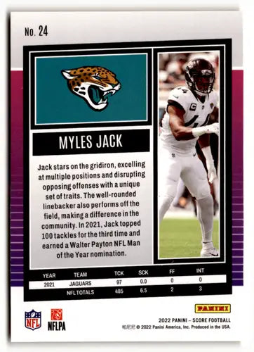2022 Score Gold #24 Myles Jack NM-MT Jaguars ID:48552 - Football Card Single