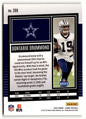 2022 Score Gold #399 Dontario Drummond NM-MT RC Rookie Cowboys ID:48555 - Football Card Single