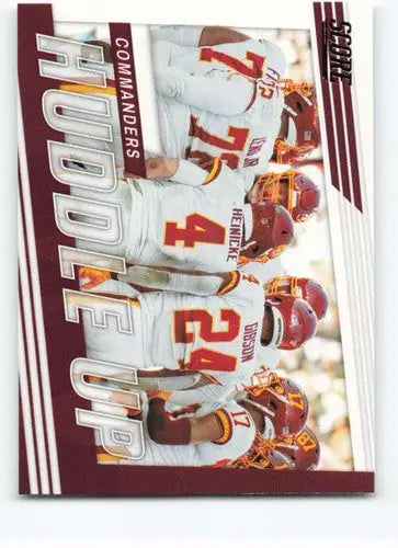 Football trading card featuring Washington Commanders Score Huddle with original gloss