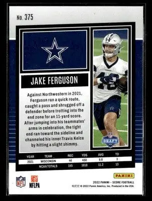 2022 Score Jake Ferguson #375 RC Dallas Cowboys