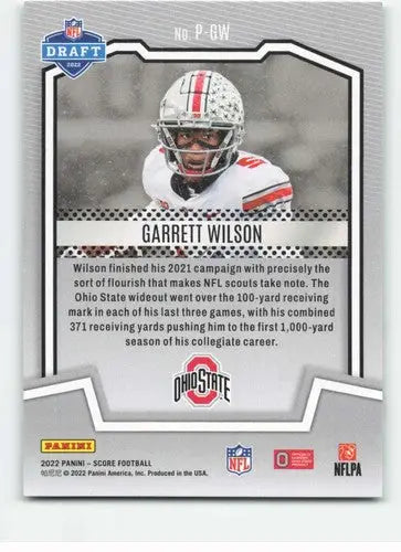 Football trading card featuring Garrett Wilson from 2022 Score Protential with original gloss