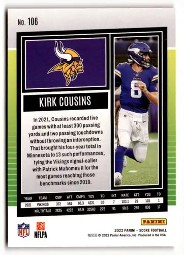 2022 Score Red Kirk Cousins football card with original gloss Vikings ID 50511