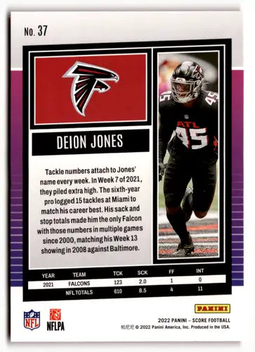 2022 Score Red #37 Deion Jones NM-MT Falcons ID:50543 - Football Card Single