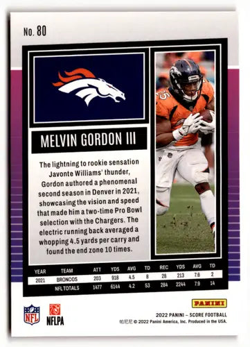 2022 Score Red #80 Melvin Gordon III NM-MT Broncos ID:50546 - Football Card Single