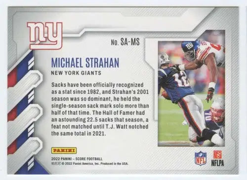 Original gloss 2022 Score Sack Attack Michael Strahan football card NY Giants