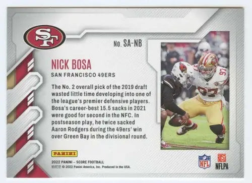 2022 Score Sack Attack #3 Nick Bosa NM-MT 49ers ID:46555 - Football Card Single