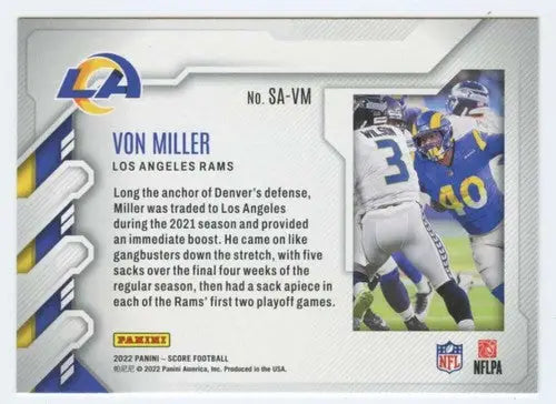 2022 Score Sack Attack #8 Von Miller NM-MT LA Rams ID:50581 - Football Card Single