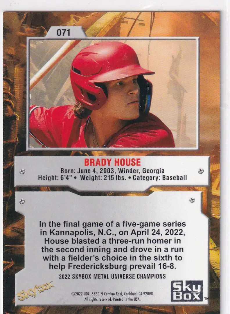 2022 SKYBOX #71 BRADY HOUSE METAL UNIVERSE- WASHINGTON NATIONALS - Baseball Card Single