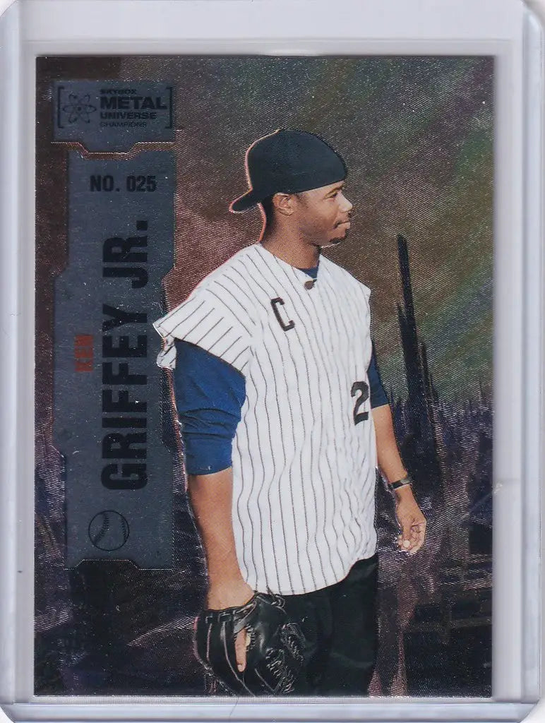 2022 Skybox Metal trading card of Ken Griffey Jr. in pinstriped uniform number 2