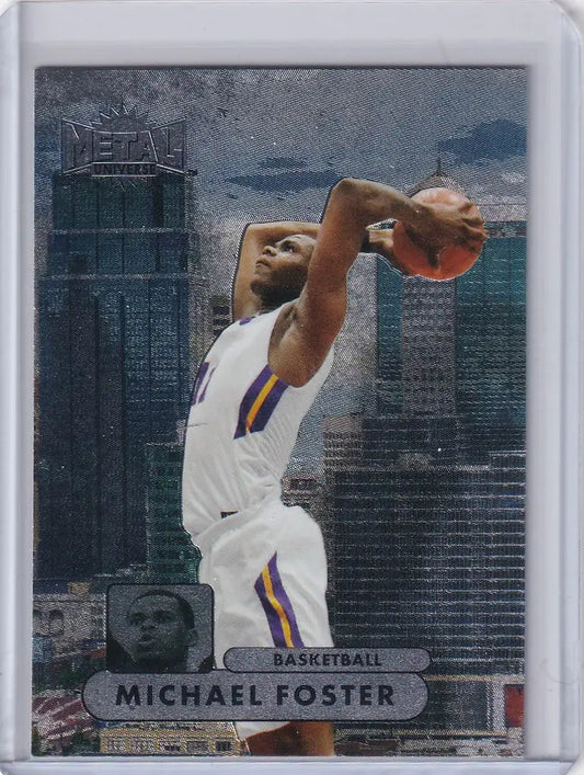 Basketball trading card of Michael Foster in white uniform from Skybox Metal Universe Champions