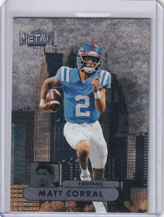 Football trading card of Matt Corral in Skybox Metal Universe Champions uniform