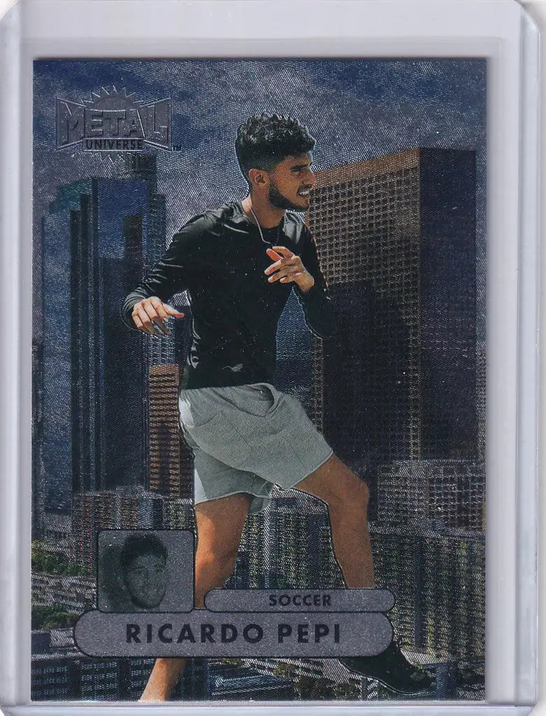 Baseball trading card of Ricardo Pepi from Skybox Metal Universe Champions against city skyline