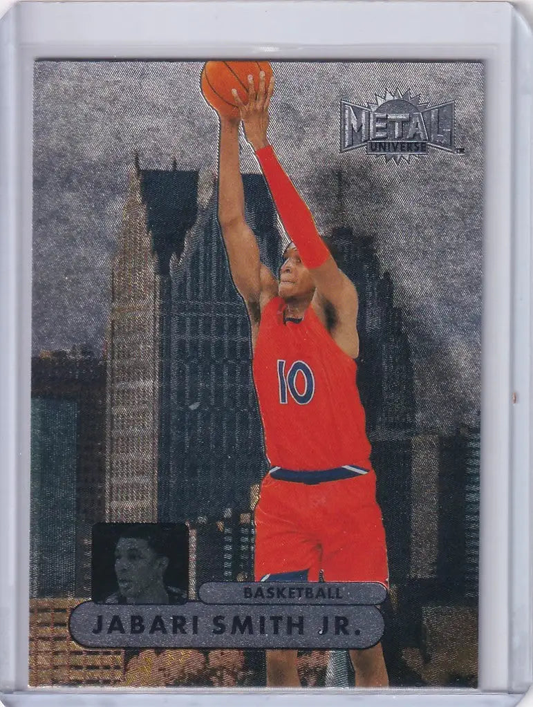 Basketball trading card of Jabari Smith in red uniform from Skybox Metal Universe Champions
