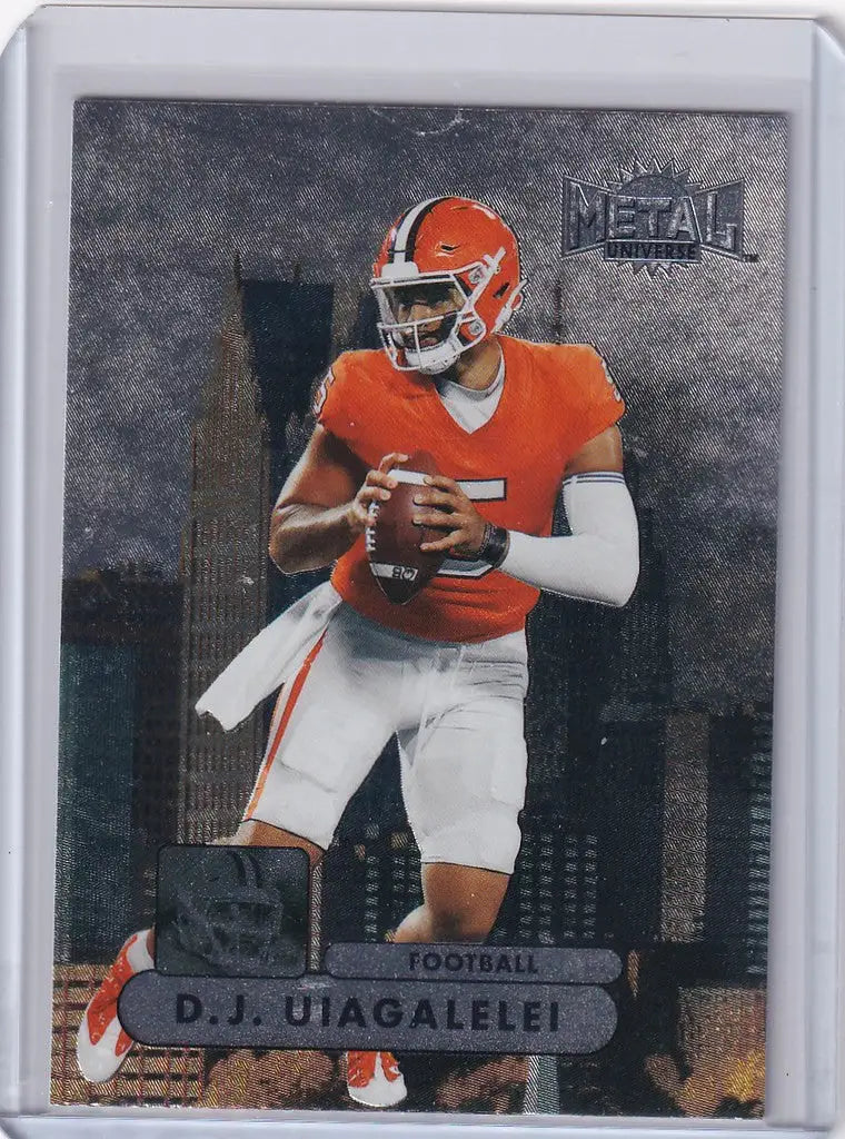 Cleveland Browns quarterback in orange jersey on 2022 Skybox Metal Universe card